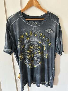 Affliction T-Shirt Yellow Stitching Size XXL Y2K Punk Grunge